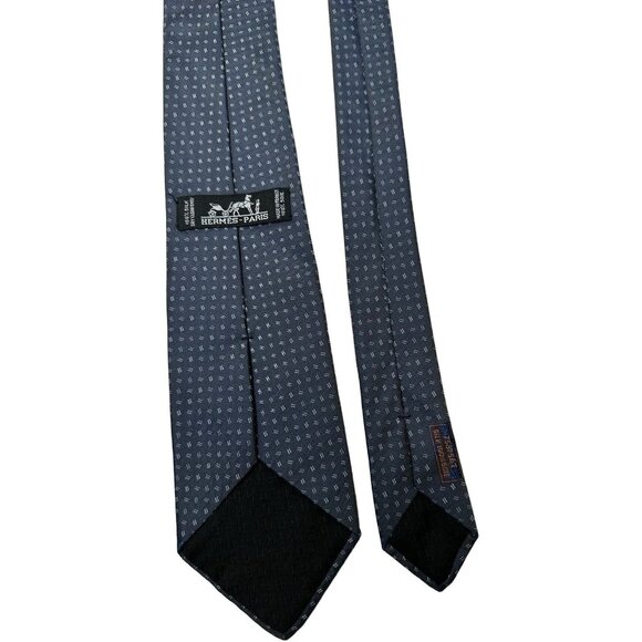 Hermes Silk Tie micro-geometric Dash Gray Authentic 61” - Picture 1 of 7
